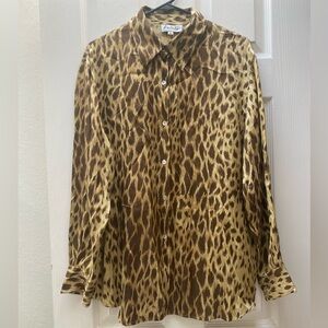 KUNTO | 100% Silk Animal Print Long Sleeve Button Down Blouse XL